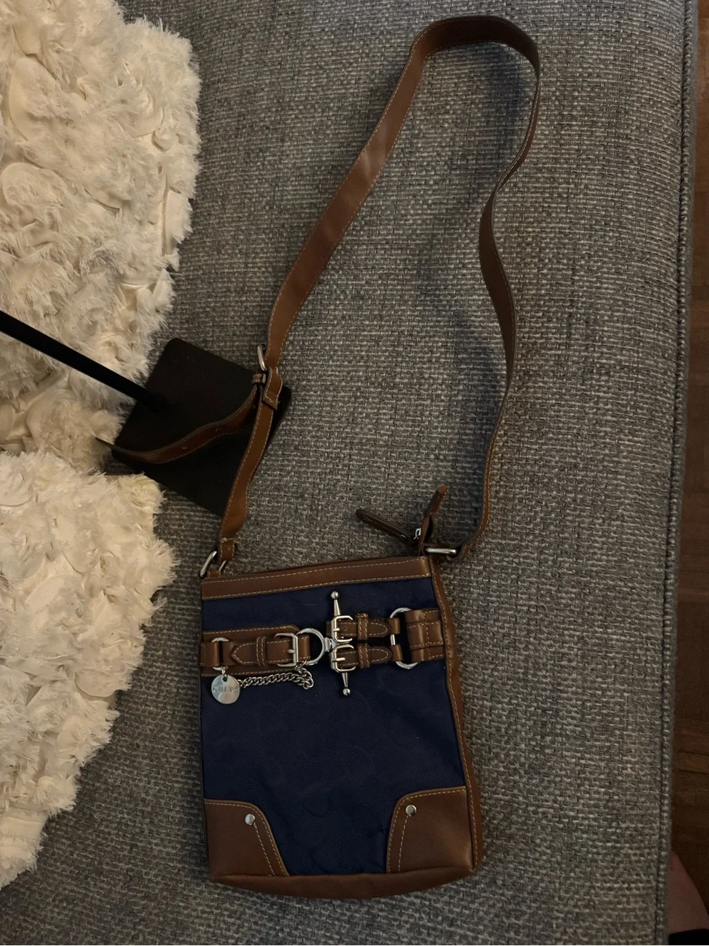 Chaps Navy and Brown Signature Crossbody Messenger Bag